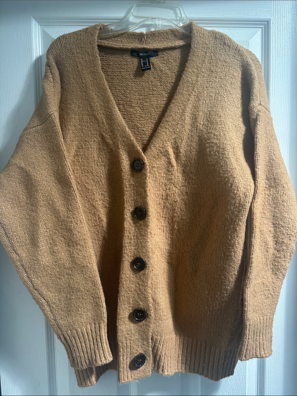Forever 21 Tan Button-Front V-Neck Cardigan